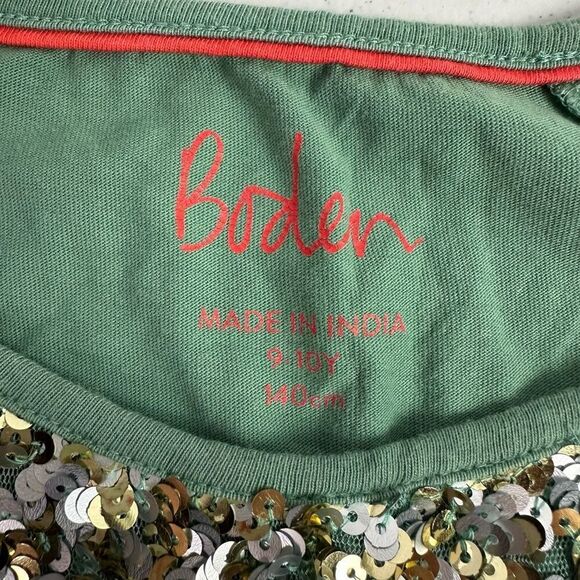 Boden Raglan Long Sleeve Sequin T-Shirt size 9-10 Sage Green - Picture 3 of 6